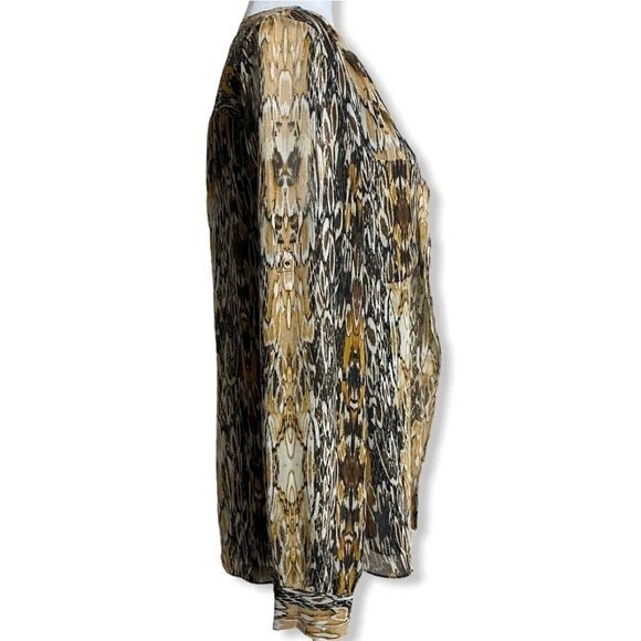 Calvin Klein Animal Print Ruffle V-Neckline Blouse Women's Long Sleeve (Size S) - Picture 4 of 14